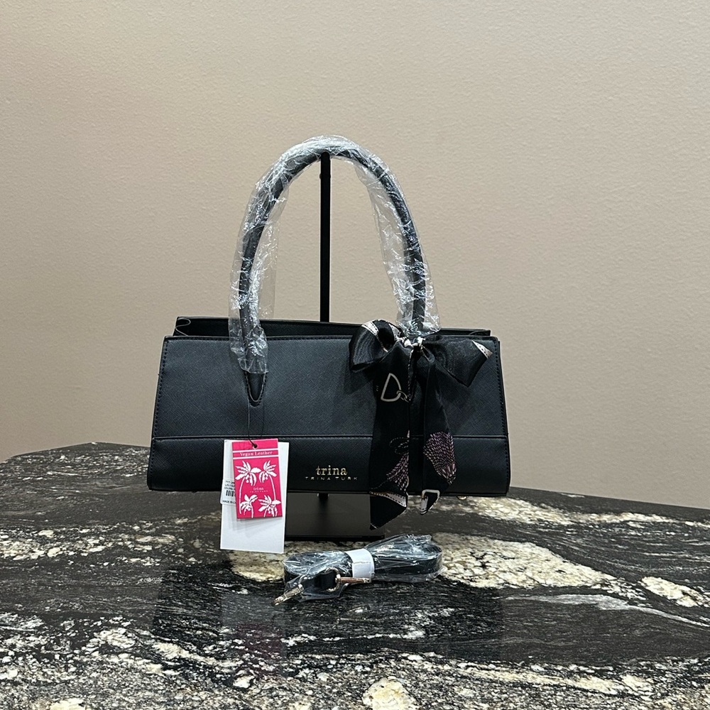 Trina Turk Black Satchel with Bow Accent - Picture 6 of 9